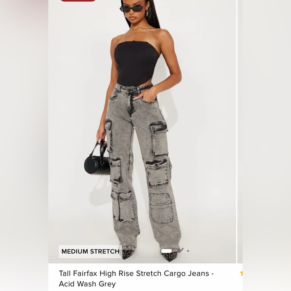 Fashion Nova Light Wash Denim Cargo Joggers